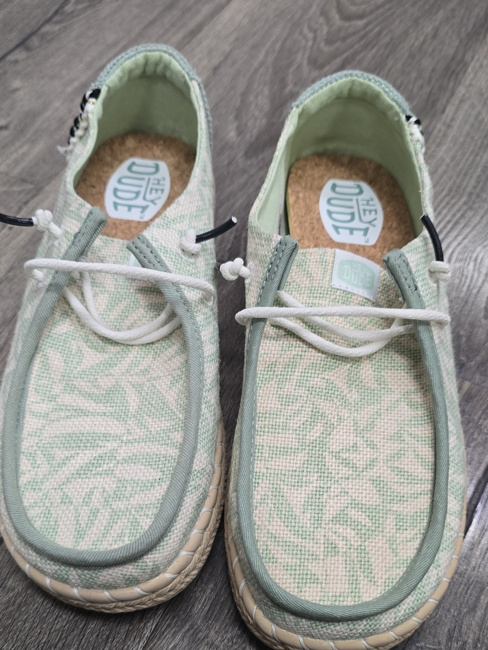 Hey Dude Women’s Light Green Leaf-Print Canvas Slip-On Sneakers